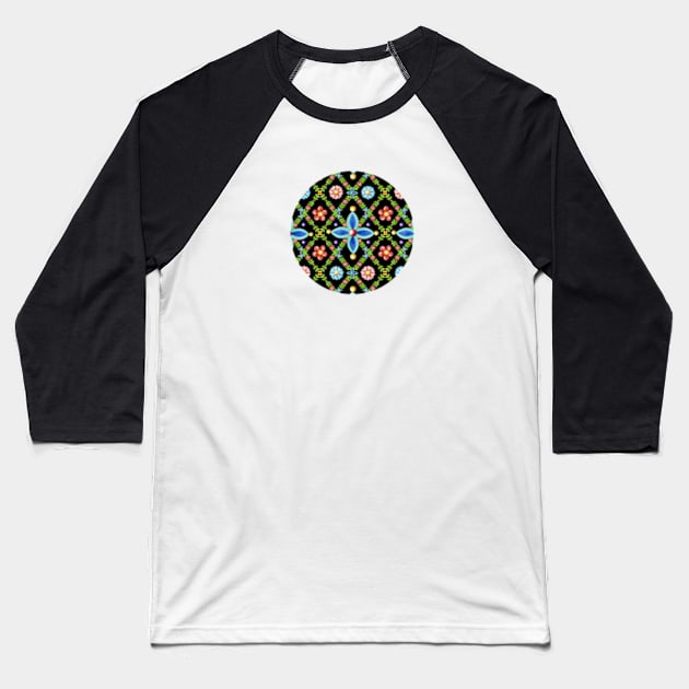 Millefiori Heraldic Lattice Baseball T-Shirt by PatriciaSheaArt